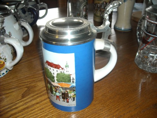 Bierkrug mit zinndeckel naive - zinndeckel,,